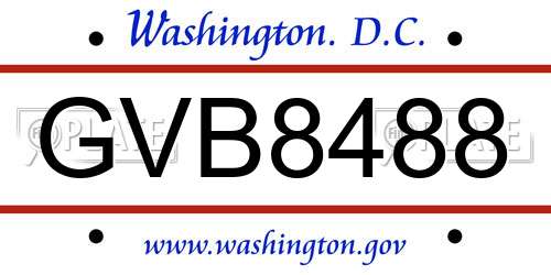 GVB8488 District Of Columbia License Plate