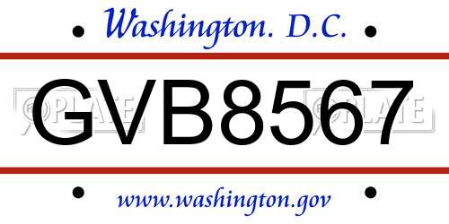 GVB8567 District Of Columbia License Plate
