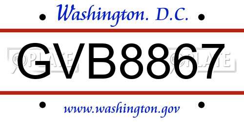 GVB8867 District Of Columbia License Plate