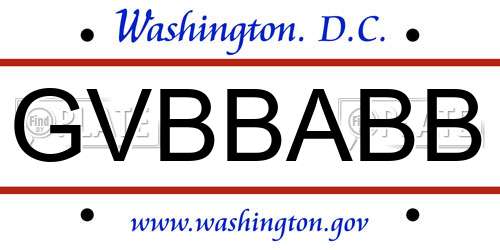 GVBBABB District Of Columbia License Plate