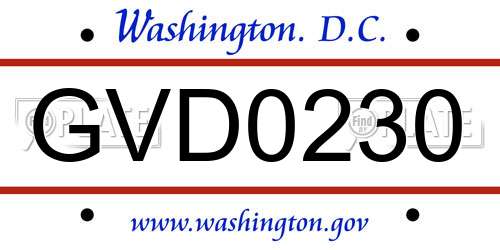 GVD0230 District Of Columbia License Plate
