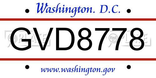 GVD8778 District Of Columbia License Plate
