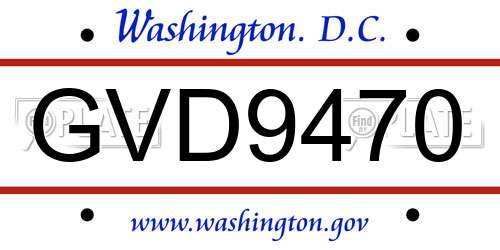 GVD9470 District Of Columbia License Plate