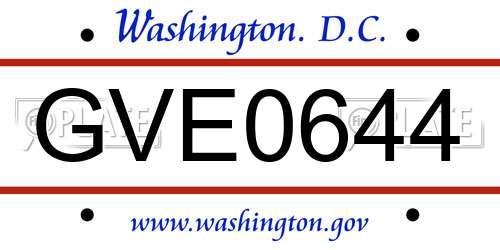 GVE0644 District Of Columbia License Plate