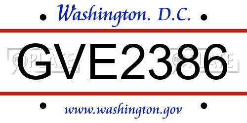 GVE2386 District Of Columbia License Plate