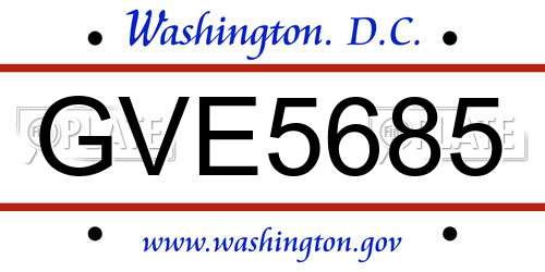 GVE5685 District Of Columbia License Plate
