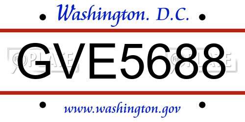 GVE5688 District Of Columbia License Plate