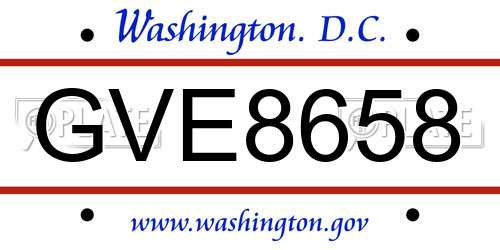 GVE8658 District Of Columbia License Plate