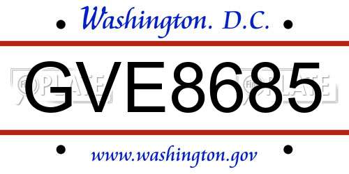 GVE8685 District Of Columbia License Plate