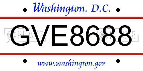 GVE8688 District Of Columbia License Plate