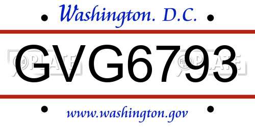 GVG6793 District Of Columbia License Plate
