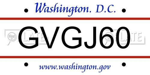 GVGJ60 District Of Columbia License Plate