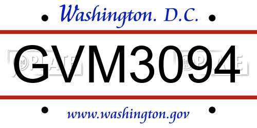 GVM3094 District Of Columbia License Plate