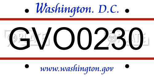 GVO0230 District Of Columbia License Plate