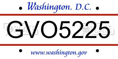 GVO5225 District Of Columbia License Plate