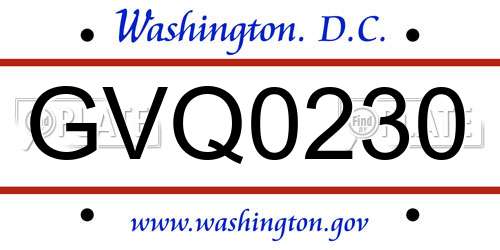 GVQ0230 District Of Columbia License Plate