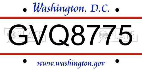 GVQ8775 District Of Columbia License Plate