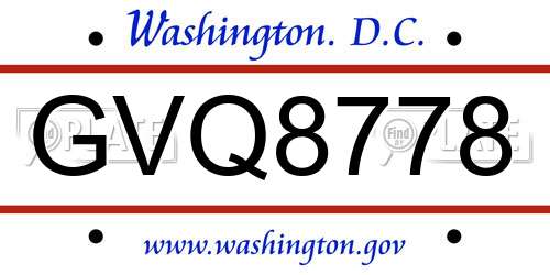 GVQ8778 District Of Columbia License Plate