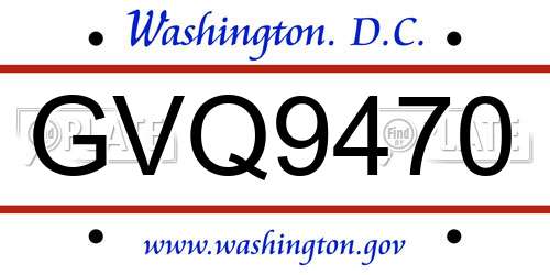 GVQ9470 District Of Columbia License Plate
