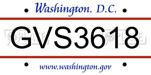 GVS3618 District Of Columbia License Plate