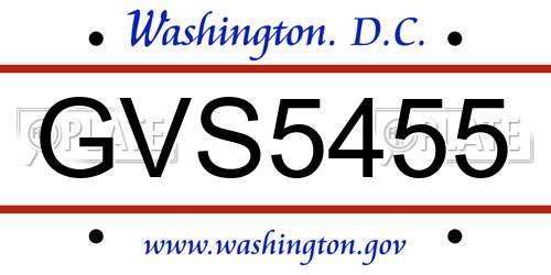 GVS5455 District Of Columbia License Plate