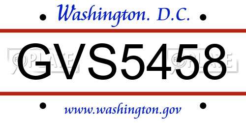 GVS5458 District Of Columbia License Plate