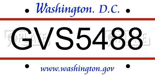 GVS5488 District Of Columbia License Plate