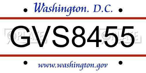 GVS8455 District Of Columbia License Plate