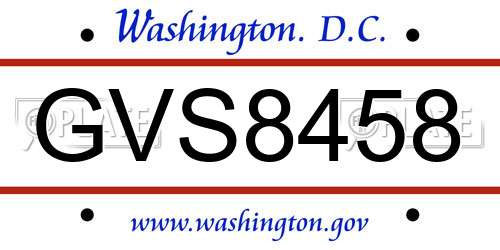 GVS8458 District Of Columbia License Plate