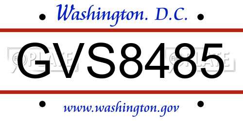 GVS8485 District Of Columbia License Plate