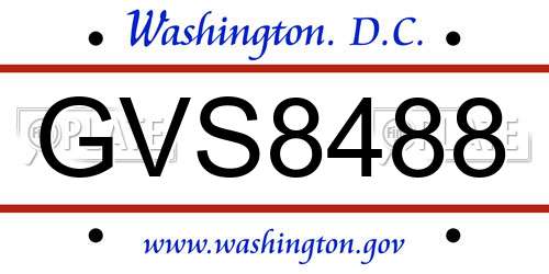GVS8488 District Of Columbia License Plate