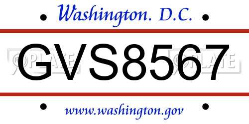 GVS8567 District Of Columbia License Plate
