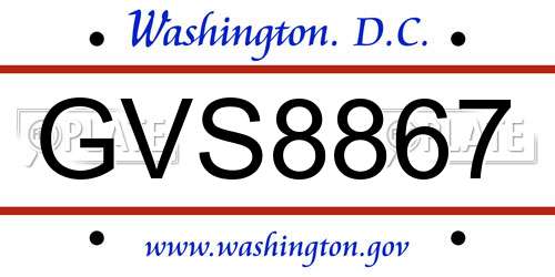 GVS8867 District Of Columbia License Plate