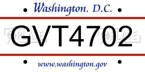 GVT4702 District Of Columbia License Plate