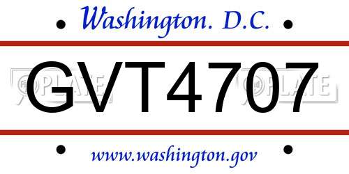 GVT4707 District Of Columbia License Plate