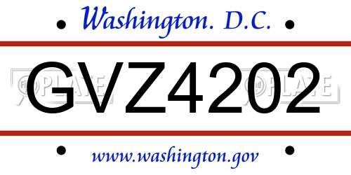 GVZ4202 District Of Columbia License Plate