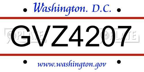 GVZ4207 District Of Columbia License Plate