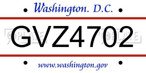 GVZ4702 District Of Columbia License Plate