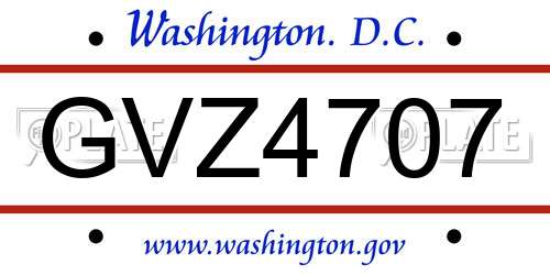 GVZ4707 District Of Columbia License Plate