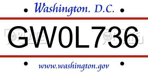 GW0L736 District Of Columbia License Plate