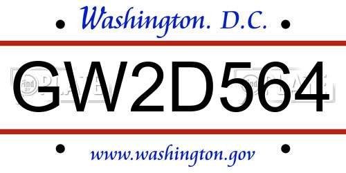 GW2D564 District Of Columbia License Plate