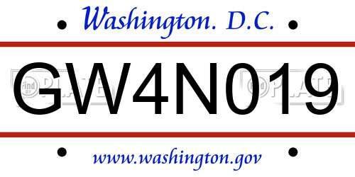 GW4N019 District Of Columbia License Plate