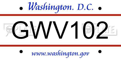 GWV102 District Of Columbia License Plate