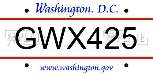 GWX425 District Of Columbia License Plate