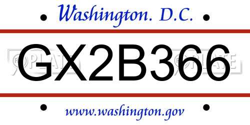 GX2B366 District Of Columbia License Plate