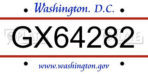 GX64282 District Of Columbia License Plate
