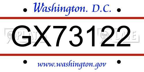 GX73122 District Of Columbia License Plate