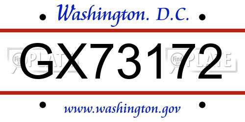 GX73172 District Of Columbia License Plate