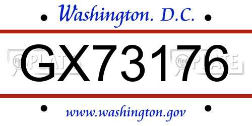 GX73176 District Of Columbia License Plate