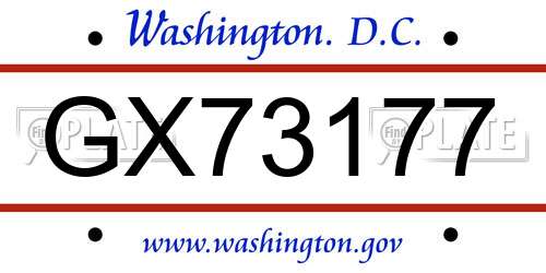 GX73177 District Of Columbia License Plate